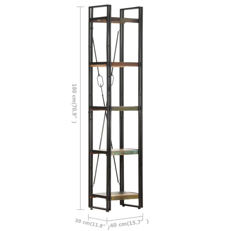 vidaXL 5-Tier Bookcase 15.7"x11.8"x70.9" Solid Reclaimed Wood