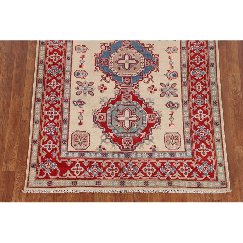 Kazak Area Rug Hand-Knotted Wool Carpet - 4'3" x 6'0"