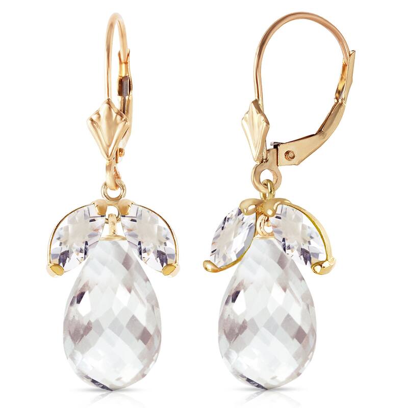 14K Solid Gold Leverback Gemstone Earrings Natural Rose Topaz Class - Yellow