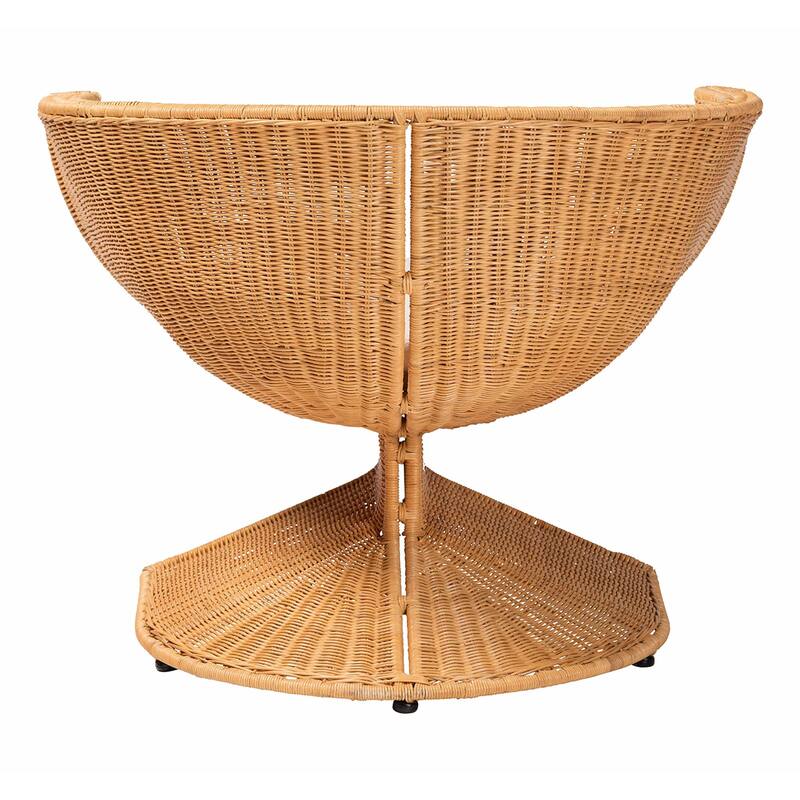 Reya Natural Rattan Lounge Chair - Handwoven Wicker Accent Seating with Pedestal Base for Modern Boho Spaces