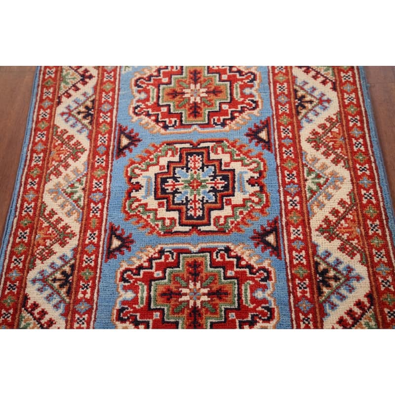 Traditional Kazak Foyer Rug Hand-Knotted Blue Wool Carpet - 2'0" x 2'9"