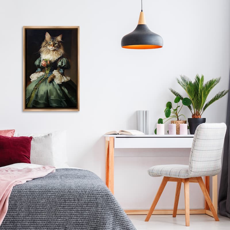 Stupell Cat in Elegant Dress Framed Floater Canvas Wall Art Design By Wumples