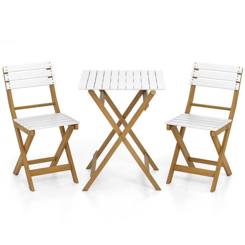 Gymax 3-Piece Folding Patio Bistro Set w/ Slatted Design Small Outdoor