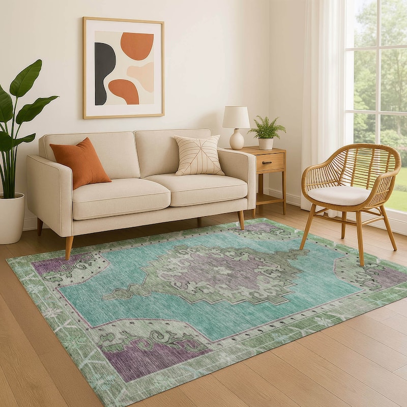 Premium Washable Super Soft Vintage Traditional Mayfield Rug - Teal - 10' x 14'