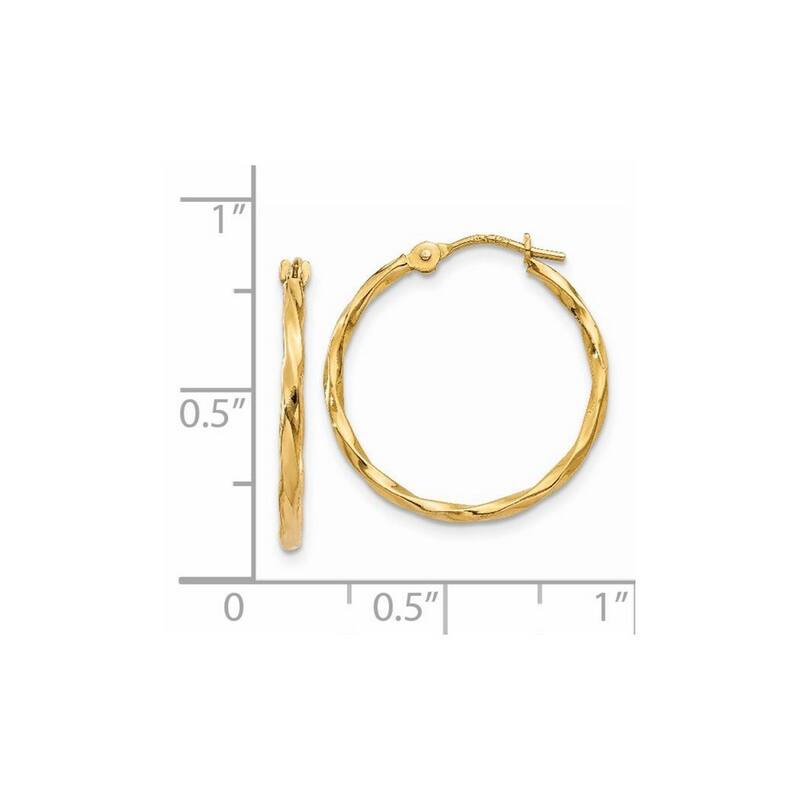Curata 14k Yellow Gold Polished 1.5x19mm Twisted Hoop Earrings