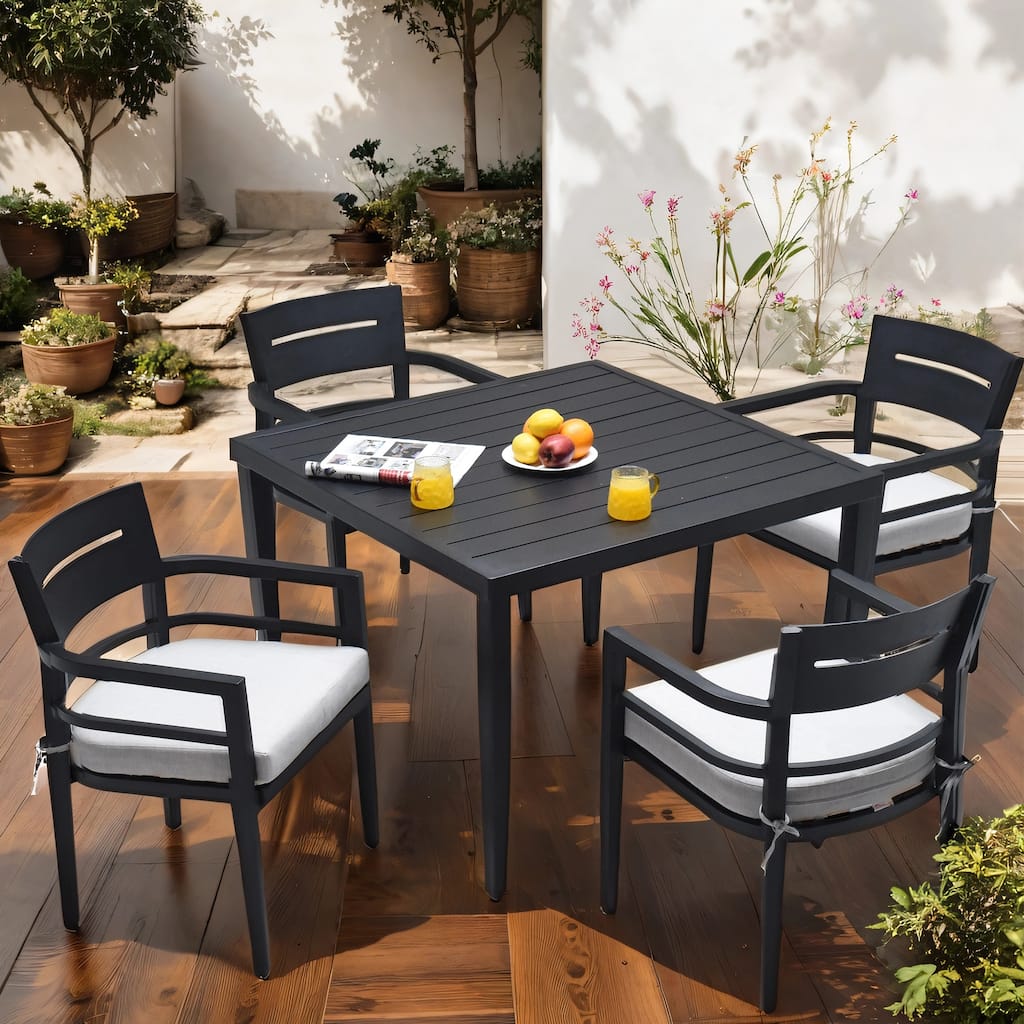 5-Piece Outdoor Patio Aluminum Furniture, Modern Dining Set, including 4 Dining Chairs Sunbrella Fabric Cushioned