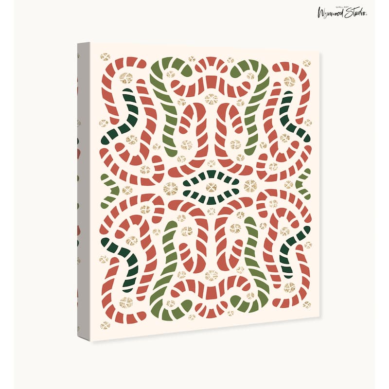 Wynwood Studio Canvas Holiday and Seasonal Candy Canes Artwork Glitter Red Modern & Contemporary Wall Art Canvas Print