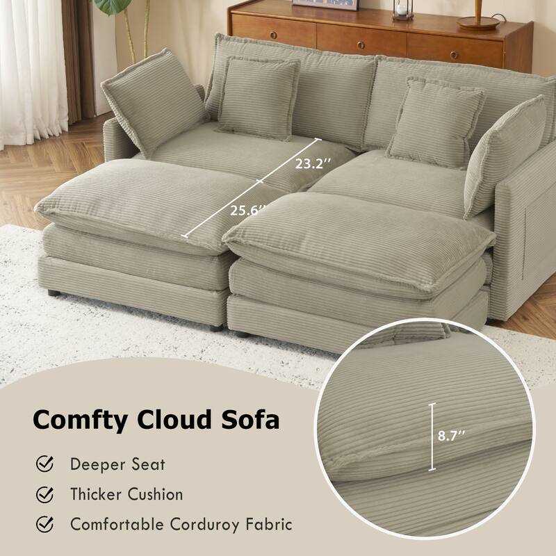 Roomfitters Modern Corduroy L-Shape Sectional Sofa with Side Storage Pockets for Living Room Comfort and Style