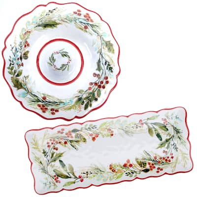 Certified International Christmas Gatherings Melamine 2 Pc Appetizer/Serving Set - 19" x 8" x .25"
