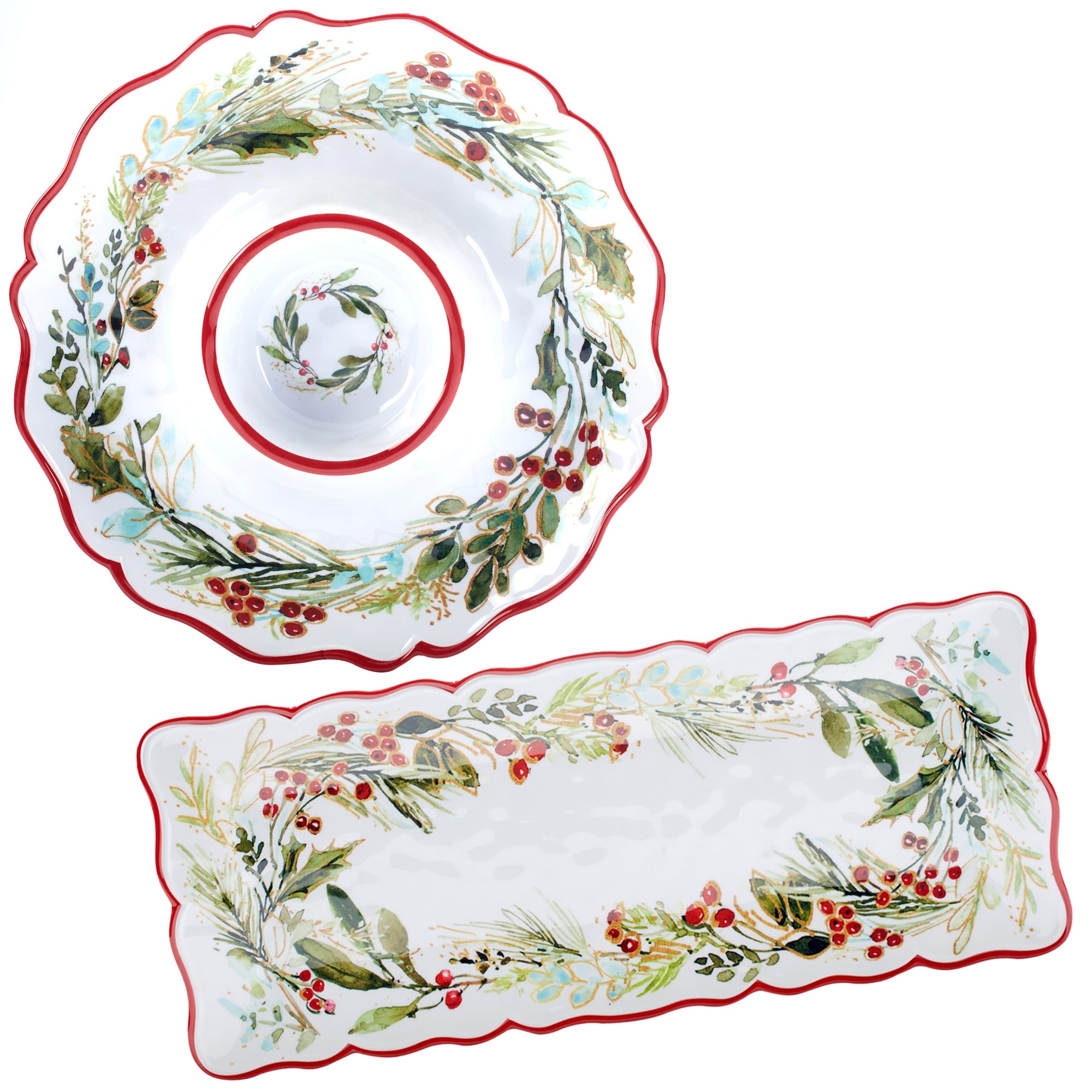 Certified International Christmas Gatherings Melamine 2 Pc Appetizer/Serving Set - 19" x 8" x .25"