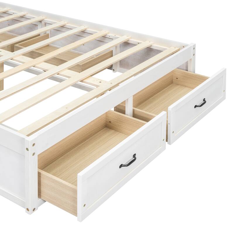 Full Size Platform Bed with 6 Storage Drawers in Antique White