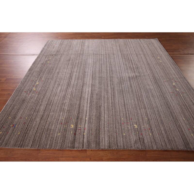 Striped Gabbeh Square Area Rug Hand-Knotted Wool Carpet - 8'1"x 8'0"
