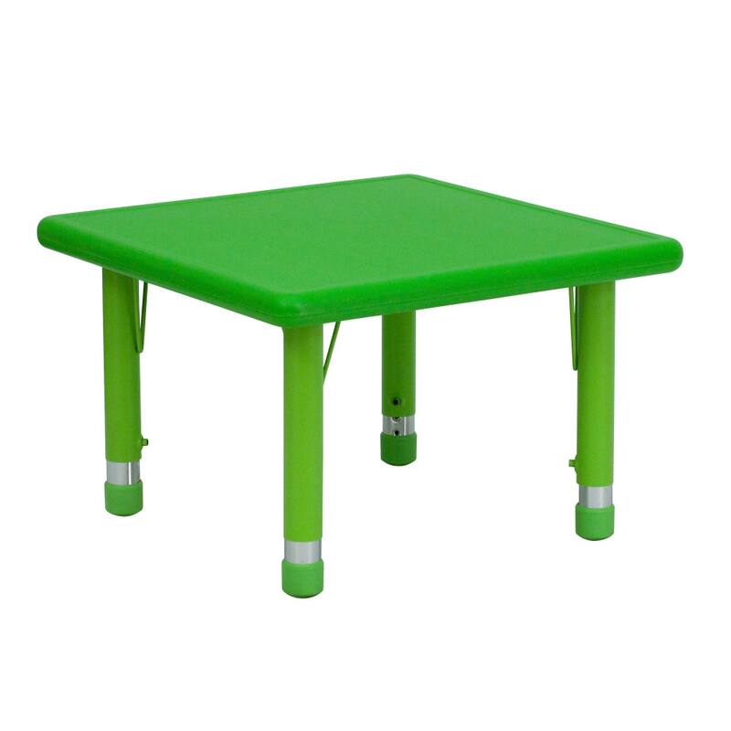 24" Square Plastic Height Adjustable Activity Table - School Table for 4 - Green