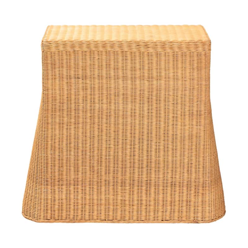 Chica Scalloped Natural Rattan Console Table with Drawer - Handwoven Wicker Accent Table with Flared Skirt, Coastal Boho Style
