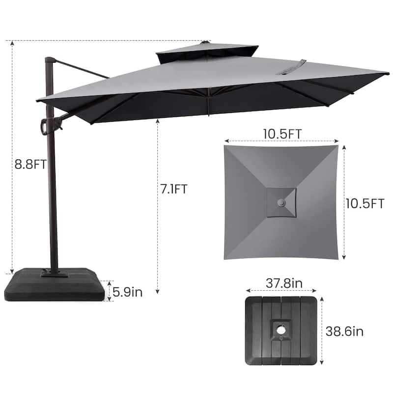 10.5ft Patio Double Top Cantilever Offset Umbrella with 4-Piece Fillable Weighted Base