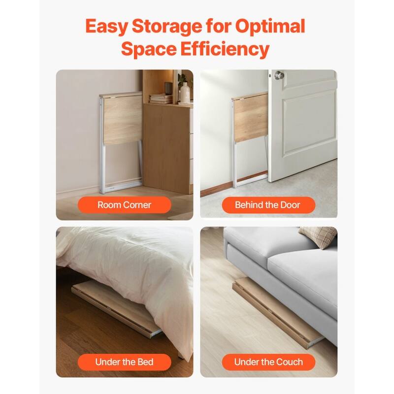 Wood Foldable Computer Desk with White Sturdy Steel Frame for Home Office and Study