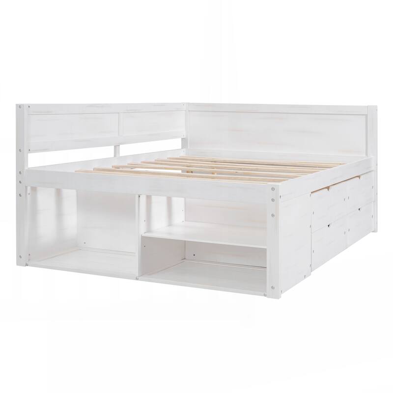 Full Size Daybed with Drawers and Shelves