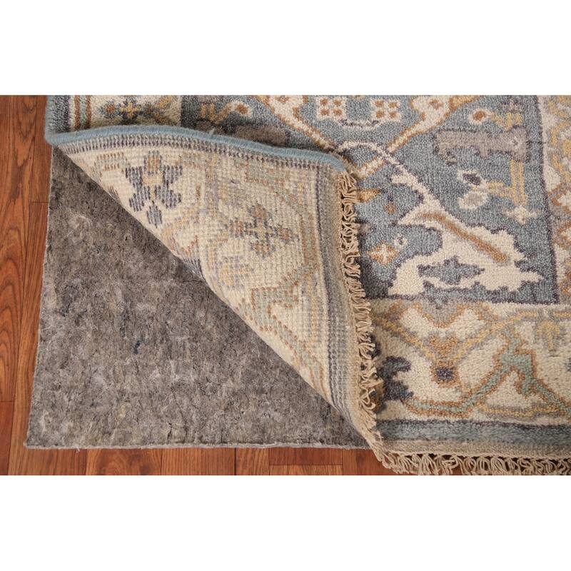 Light Blue Oushak Oriental Runner Rug Hand-Knotted Floral Wool Carpet - 2'7" x 9'11"