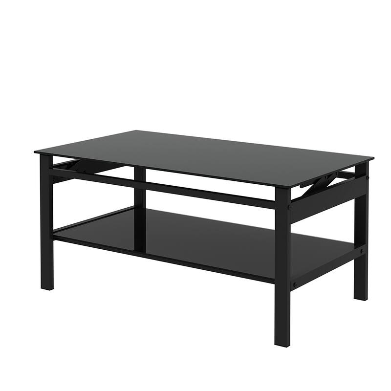 Versatile Lift Top Coffee Table with Tempered Glass and Ample Storage, Perfect for Modern Living Spaces. - Black-1