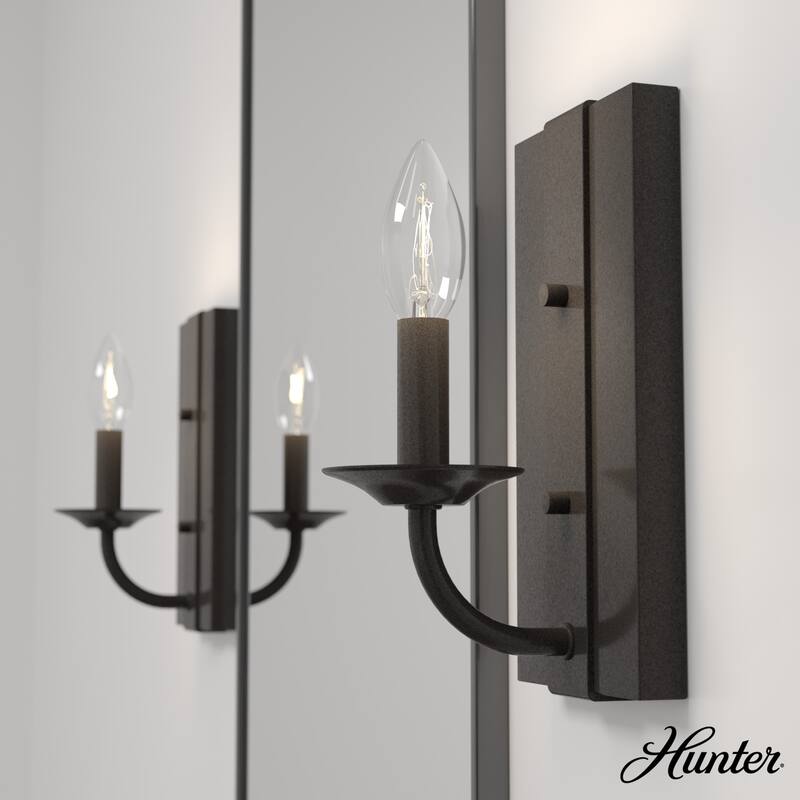Hunter Perch Point 1 Light Wall Sconce - Hallway, Bath, Bedroom - Candle, Rustic, Industrial - Damp Rated! - Noble Bronze