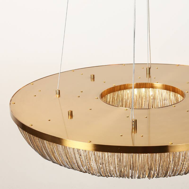 Modern LED 1-Light Fringe Wheel Chandeliers for Dining Room - Gold - 31.5" Dia. x 6.5" H