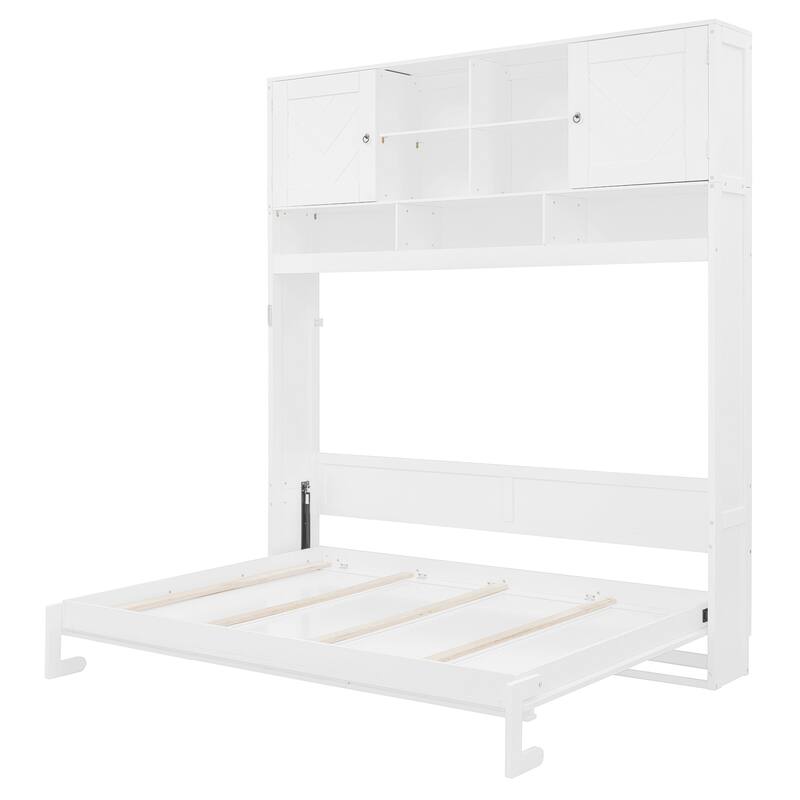 Queen Size Wall-Mounted Murphy Bed with Chevron Stripes and Ample Storage by Harper&Bright Designs
