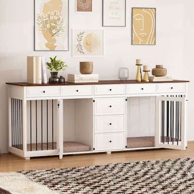89" Dog Crate Furniture Large Furniture Style Dog Crate with Drawers