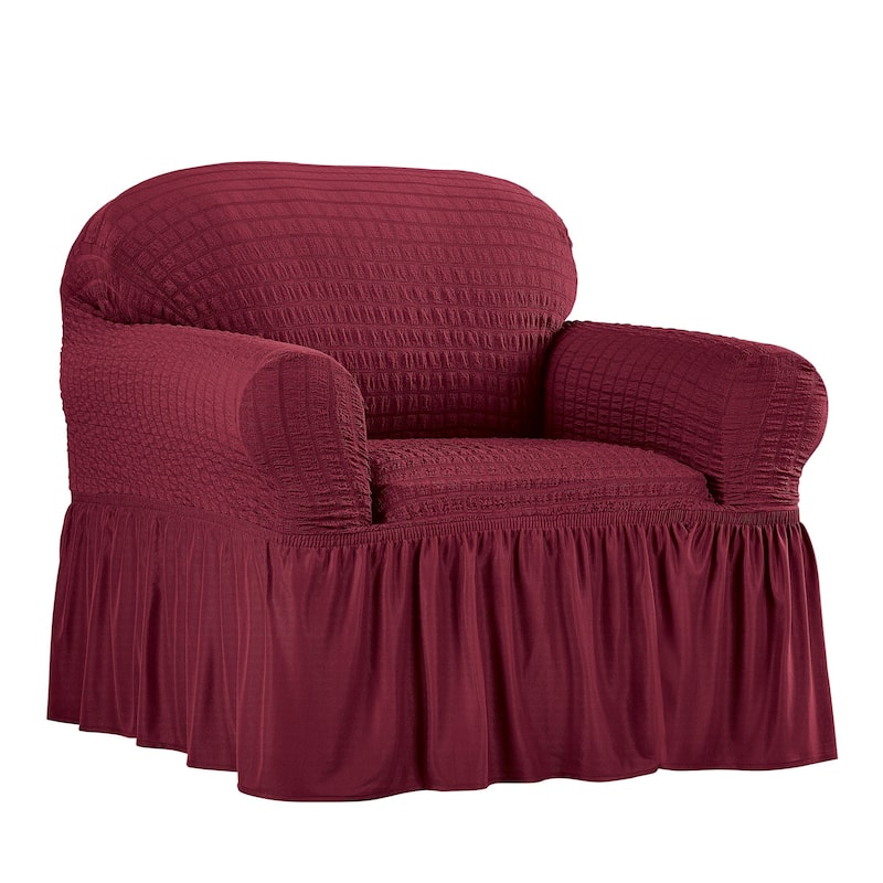 Textured Squares Ruffled Slipcover - Chair