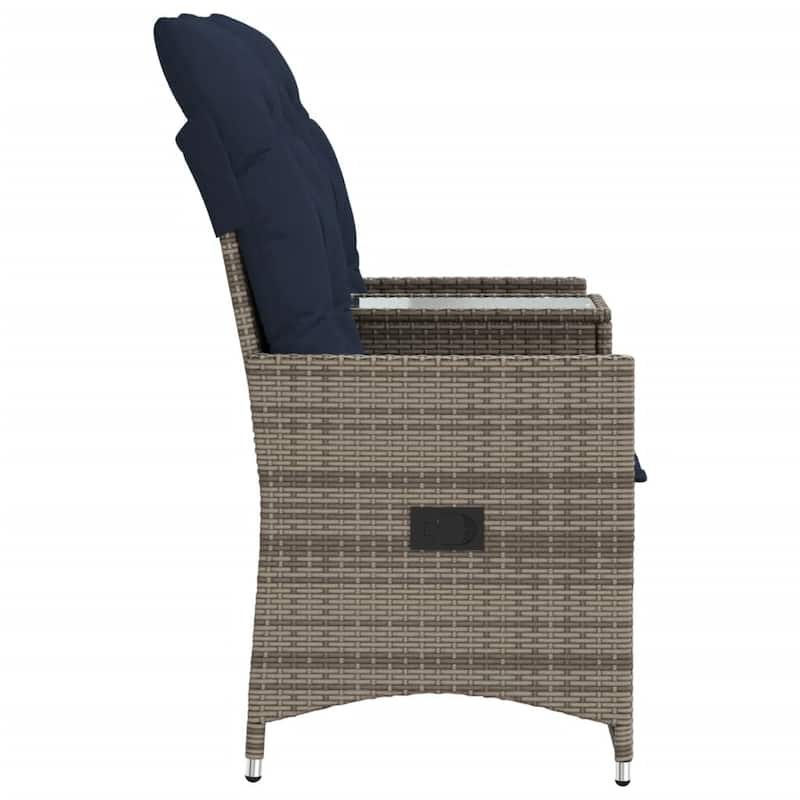 vidaXL Reclining Patio Sofa 2-Seater with Table Gray Poly Rattan - 51.2 x 23.2 x 36.2