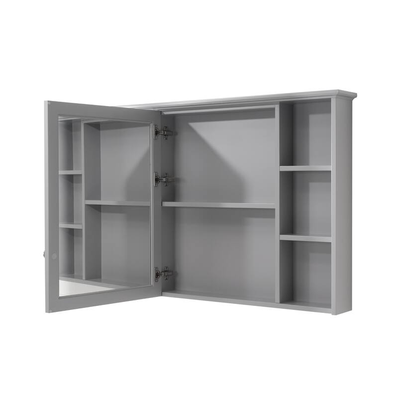 Modern Surface Mount Solid Wood Framed Medicine Cabinet With Mirror and Shelves