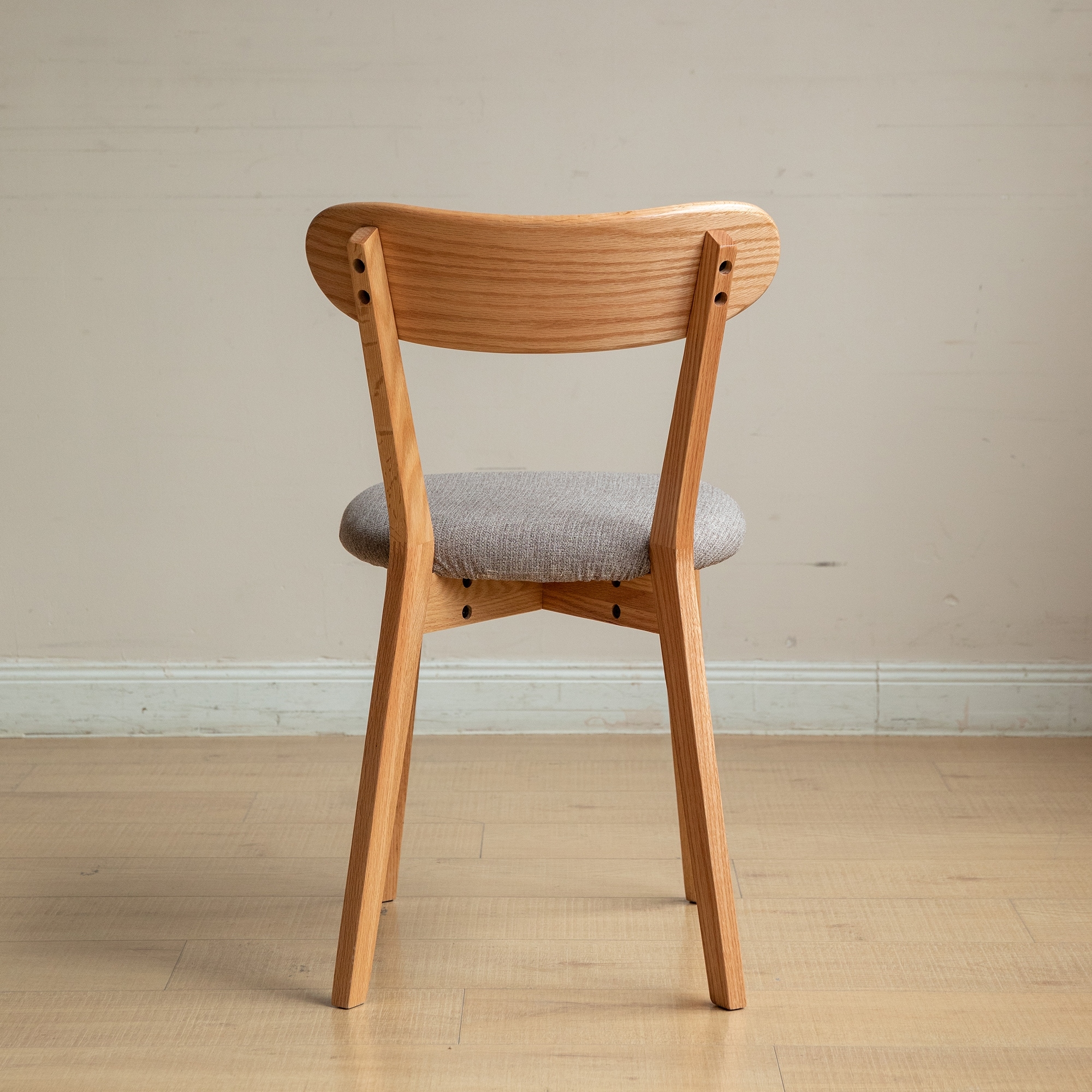 Solid Oak Wood Dining Chair with Upholstered Seat Curved Backrest