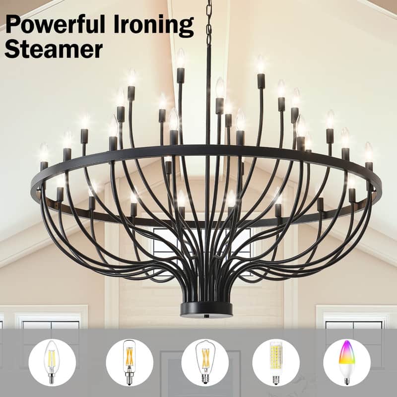 Black Chandelier, Modern Farmhouse Chandelier for Dining Room, Round Industrial Candle Chandeliers