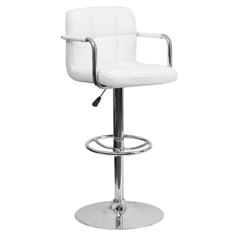 Quilted Vinyl Adjustable Height Barstool with Arms and Chrome Base - 20"W x 18"D x 36.75" - 45.25"H