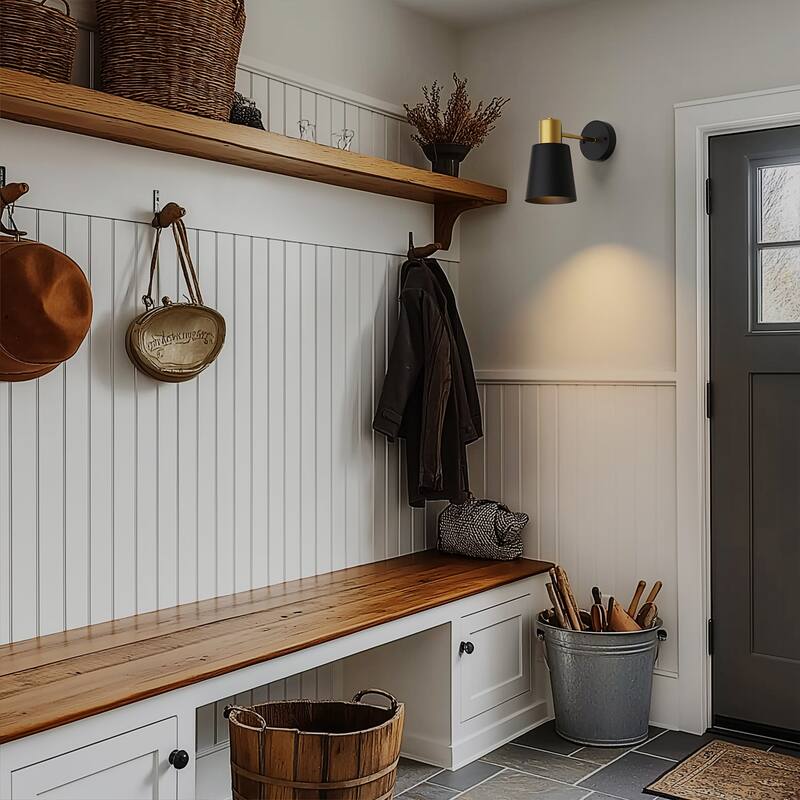 YANSUN Single-Head Bell Shade Wall Light, E26 with 3000mAh Rechargeable Battery, Infrared Remote, Black and Gold Finish,Set of 2