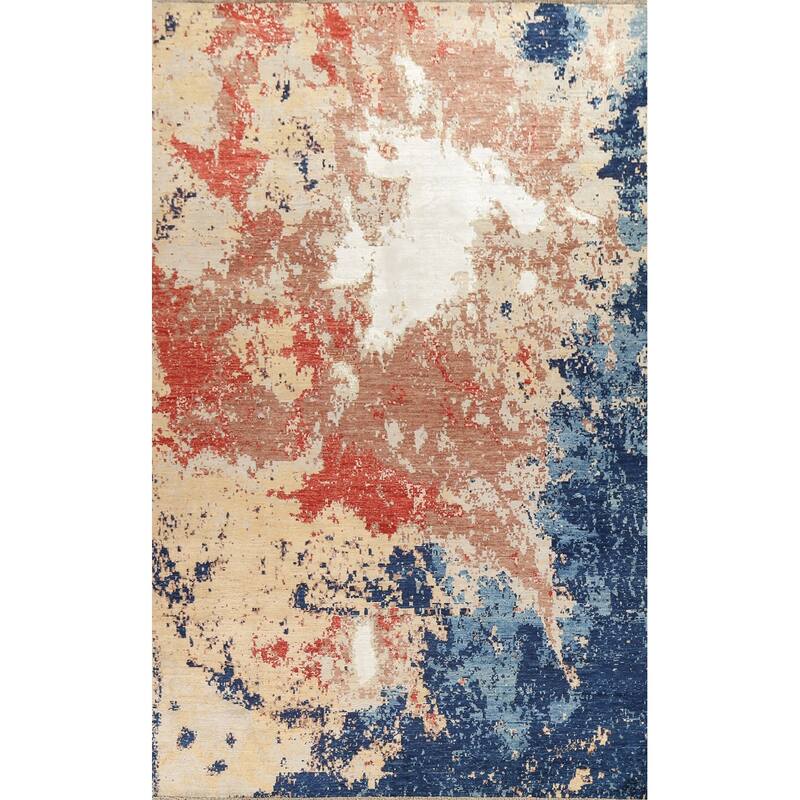Vegetable Dye Wool/ Silk Abstract Area Rug Hand-knotted Modern Carpet - 6'5" x 9'6"