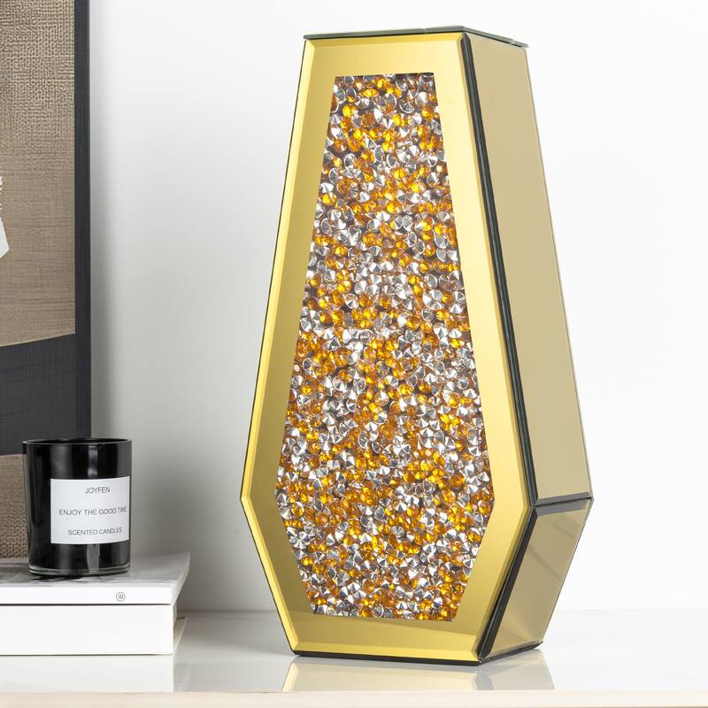 14In Modern Mirrored Flowers Vase,Crushed Diamond Glass Tall Vase - Gold