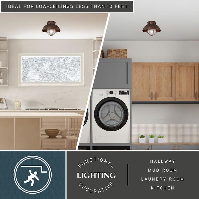 Harwich Bronze Coastal Barn Dome Outdoor Flush Mount Ceiling Light Clear Glass - 10-in W x 7.75-in H x 10-in D