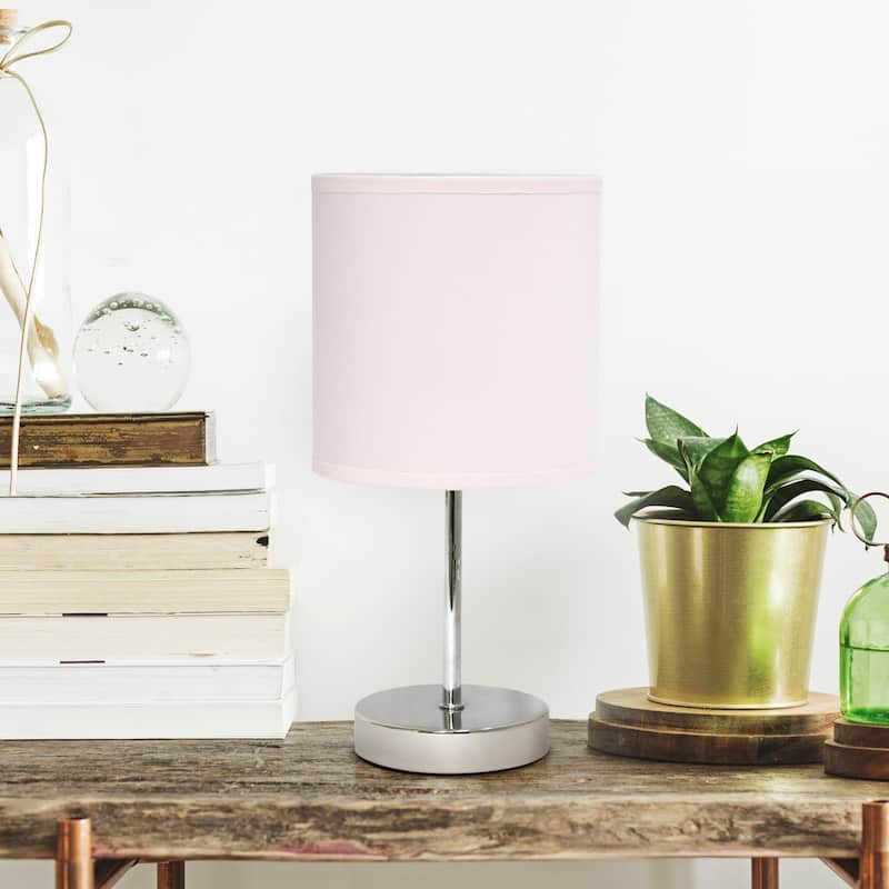 Traditional Petite Table Lamp with Drum Shade - 11.75" - Silver and Blush Pink