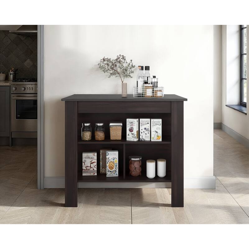 FM Furniture Brooklyn Kitchen Island with Open Storage - Dark Brown/Onyx
