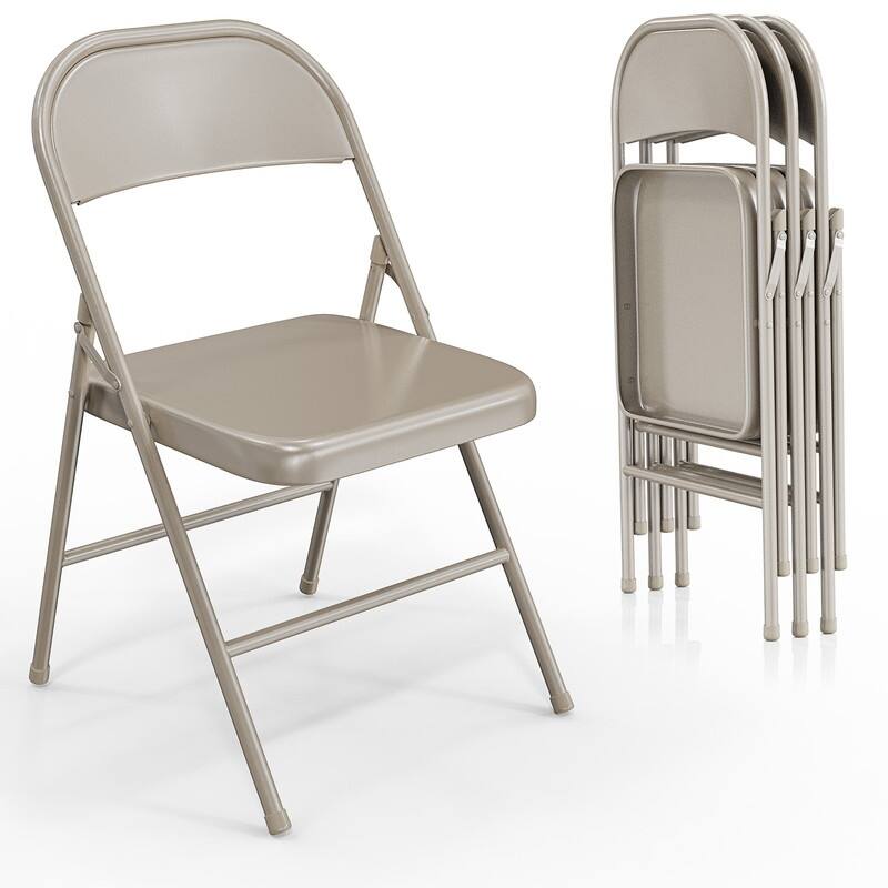 4PC Portable Stackable Stainless Steel Folding Chairs Capacity 350 LBS - Beige