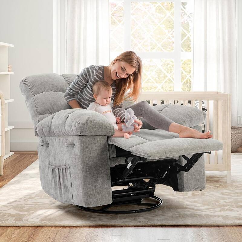 Upholstered 360° Swivel Recliner Rocker Chair for Room - 1PC