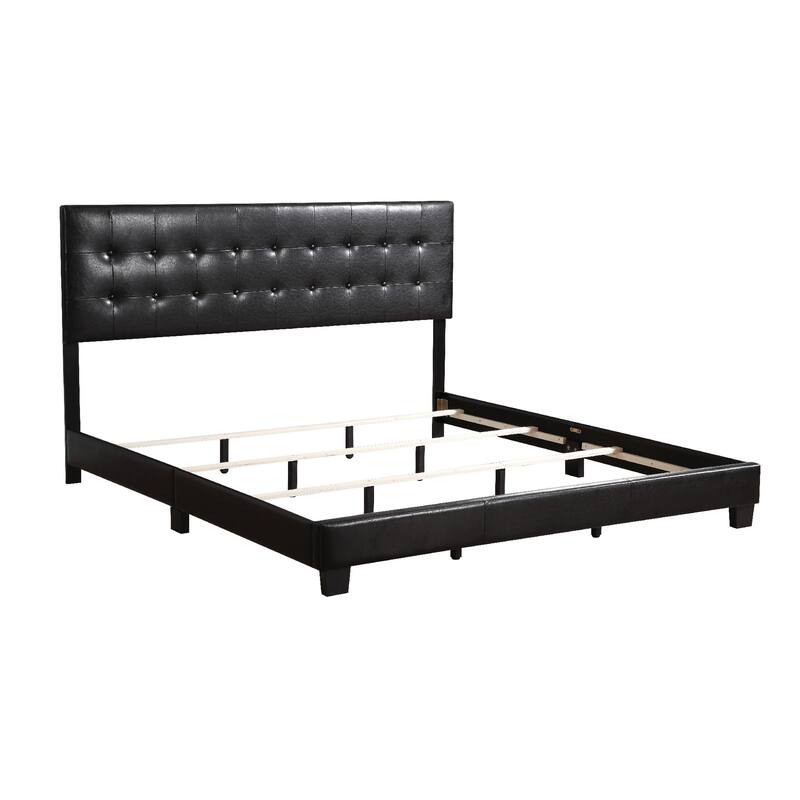 Solid Button Tufted Queen Panel Bed - 82" - Black