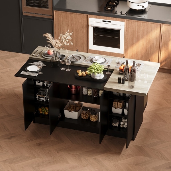 Double Sided Kitchen Island Abundant Storage Breakfast Bar Table Stationary