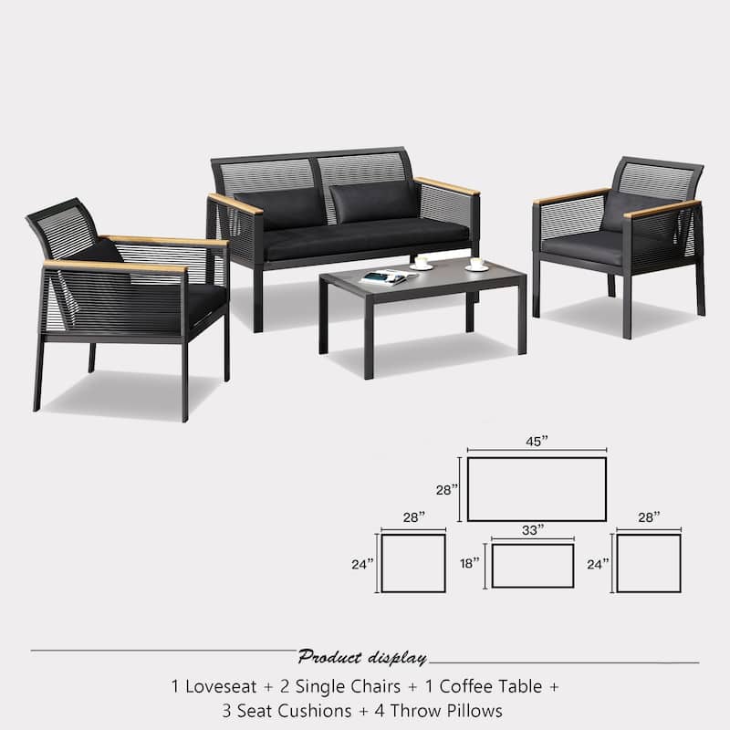 4-pc. Black Wicker Cord Patio Conversation Set