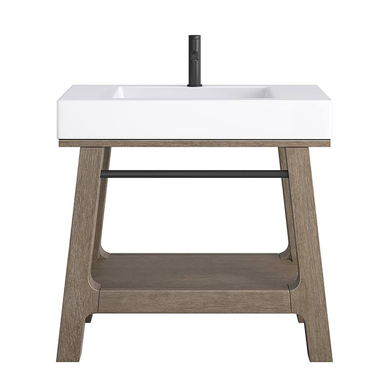 James Martin Vanities Auburn 36" Sink Console, Weathered Timber - Glossy White Composite Stone