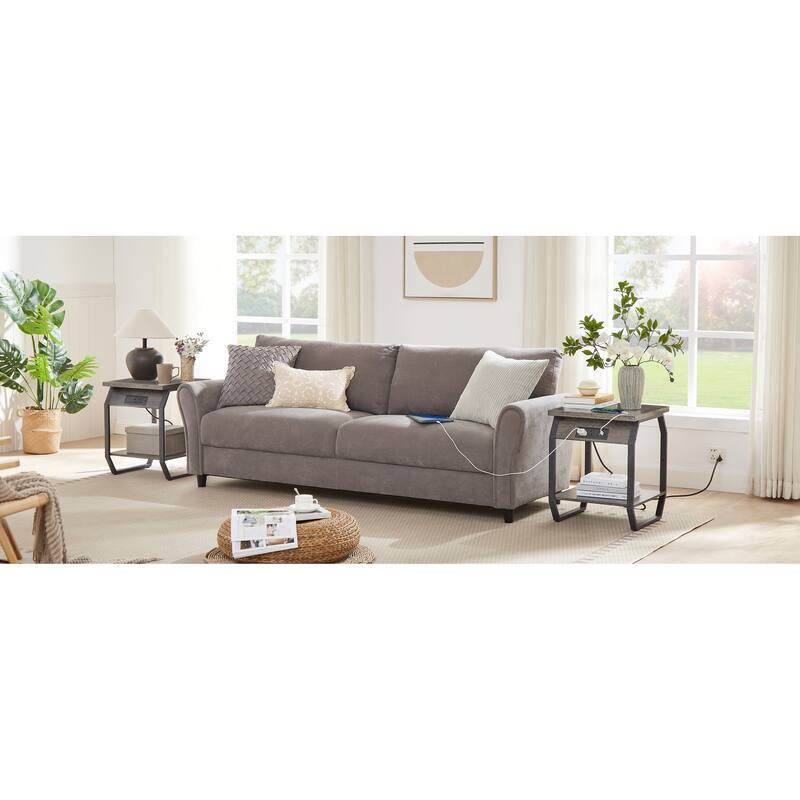 Set of 2 Side Table with Charging Station, USB Ports and Sockets
