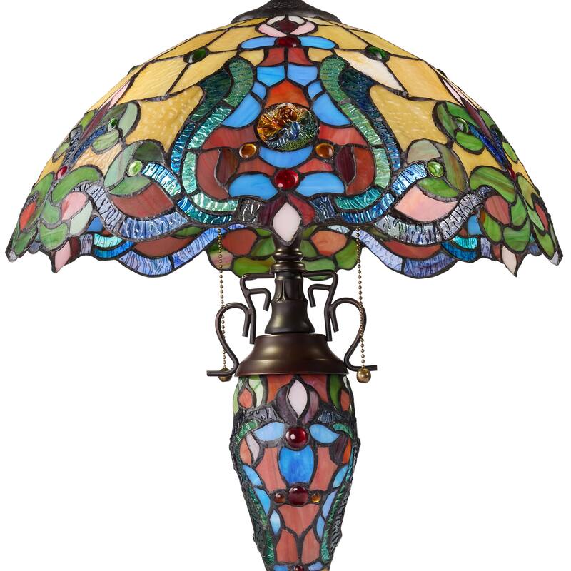 River of Goods Double Lit Stained Glass 24-Inch Table Lamp - 17" x 17" x 24"