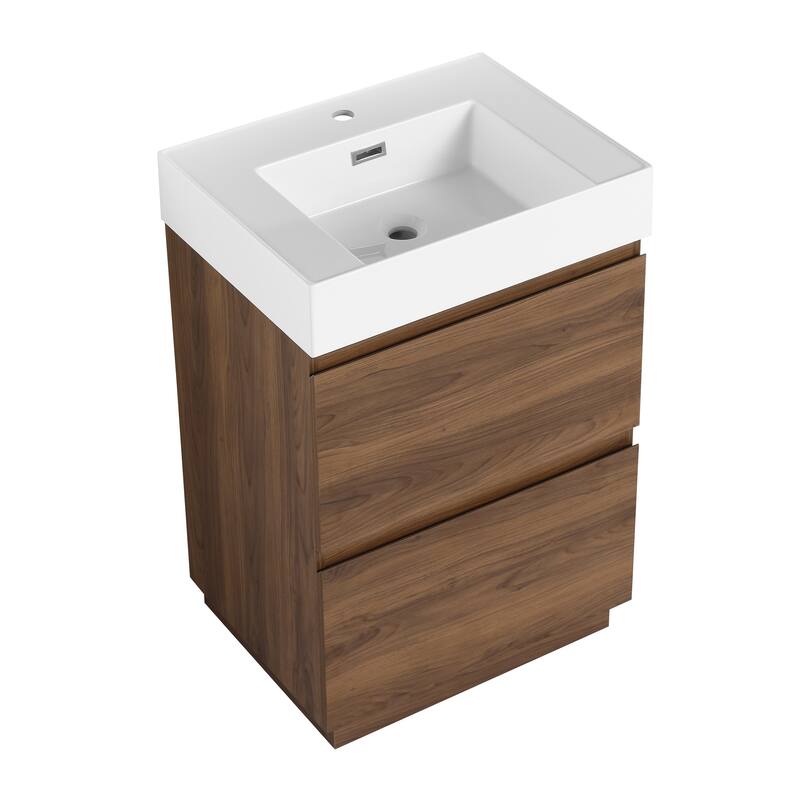 Traditional Style Bathroom Vanity with Pre-Drilled Resin Sink, Multi-Purpose Storage Cabinet, and Easy Assembly