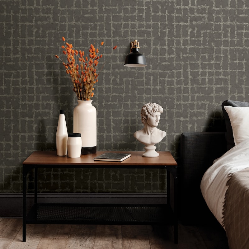 Scott Living Shea Charcoal Distressed Geometric Wallpaper