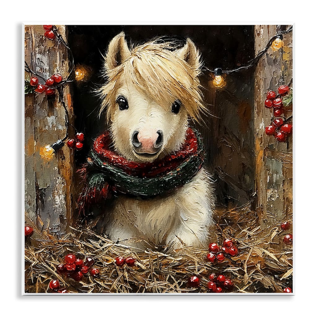 Stupell Horse Foal with Holly & Lights Wall Plaque Art Design By Riley B